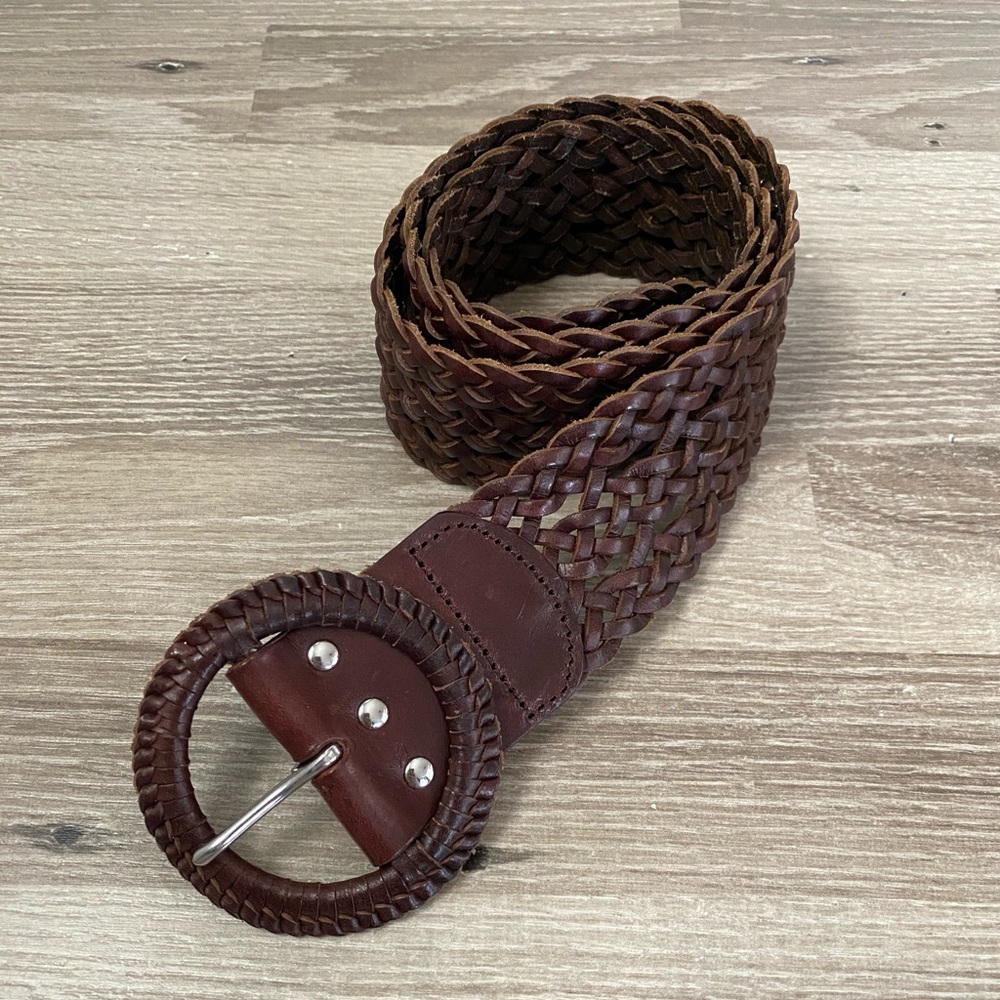 AEO Chunky Braided Belt (Brown Leather)